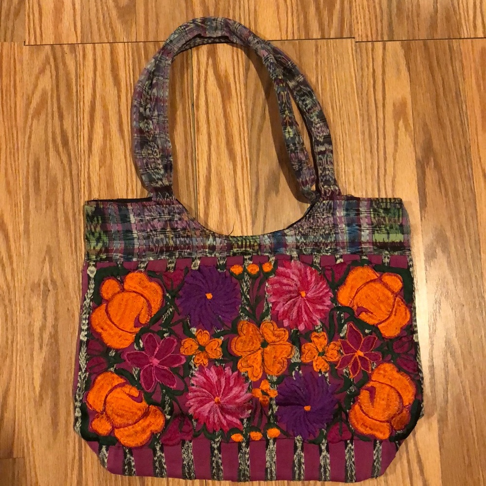 Small huipil embroidered tote